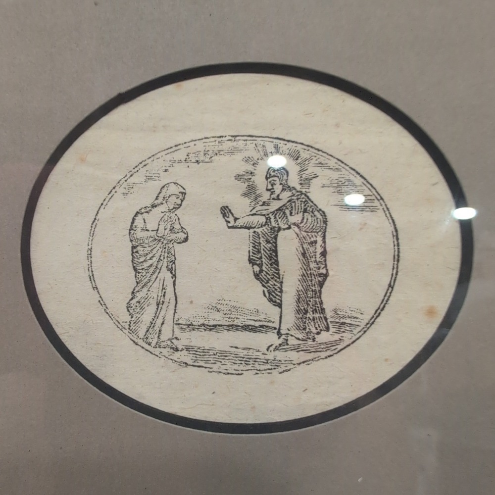 VTG Framed Woodcut Print Jesus & Mary Magdalene John 20:17 "Do not hold onto me" - Picture 2 of 5